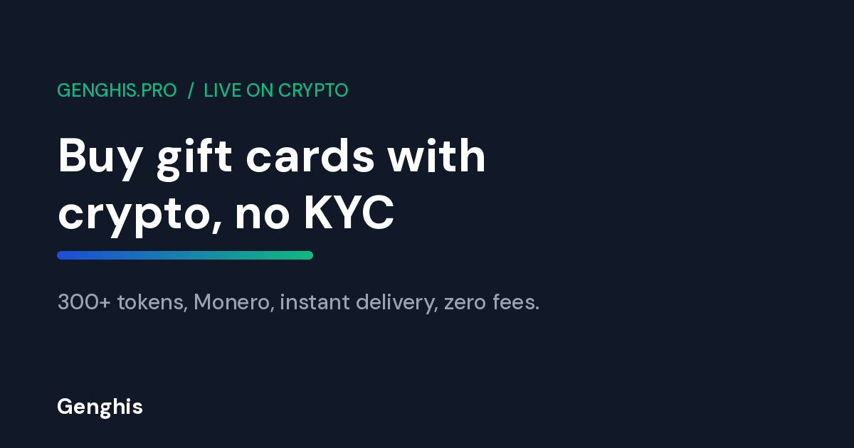 Buying a gift card with crypto and no KYC on Genghis, paying with Bitcoin and Monero, no identity check