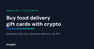 Buy food delivery gift cards with crypto on Genghis for DoorDash, Uber Eats, Grubhub and Deliveroo, no KYC
