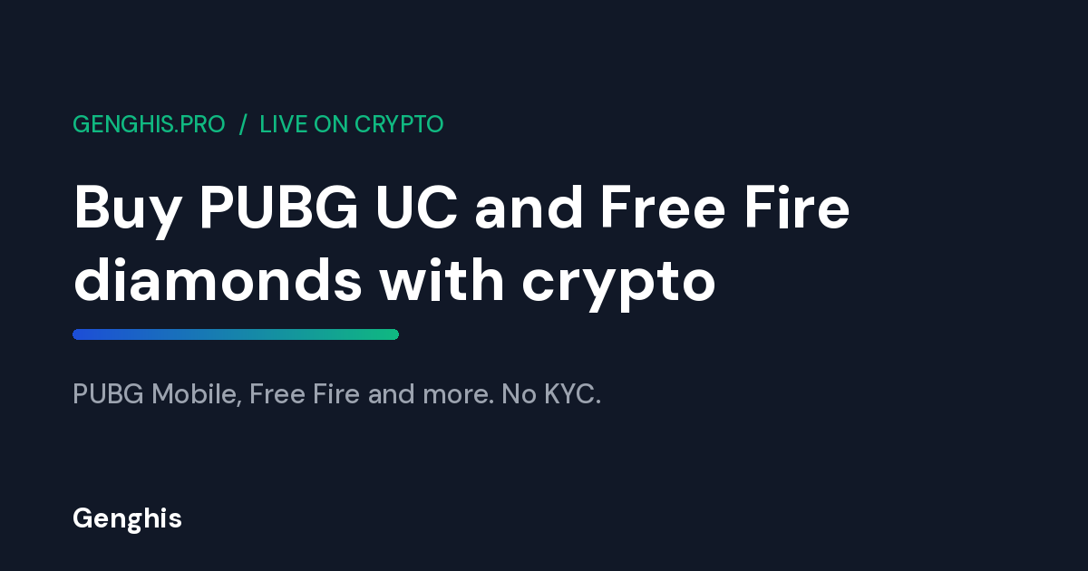 A gamer tops up PUBG Mobile UC and Free Fire diamonds bought with crypto on Genghis, no KYC and instant delivery