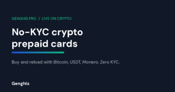 No-KYC crypto prepaid cards you can buy and reload with Bitcoin, USDT and Monero on Genghis with instant delivery