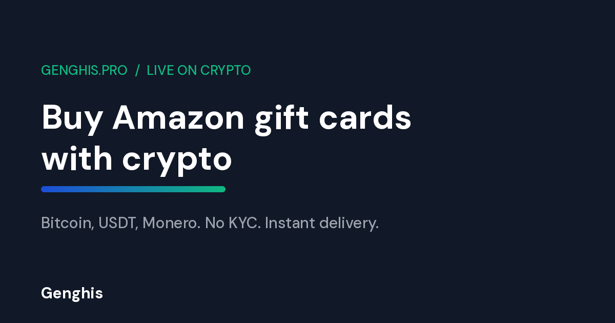 Buy Amazon gift cards with crypto on Genghis, paying with Bitcoin, USDT, or Monero, no KYC and instant delivery.