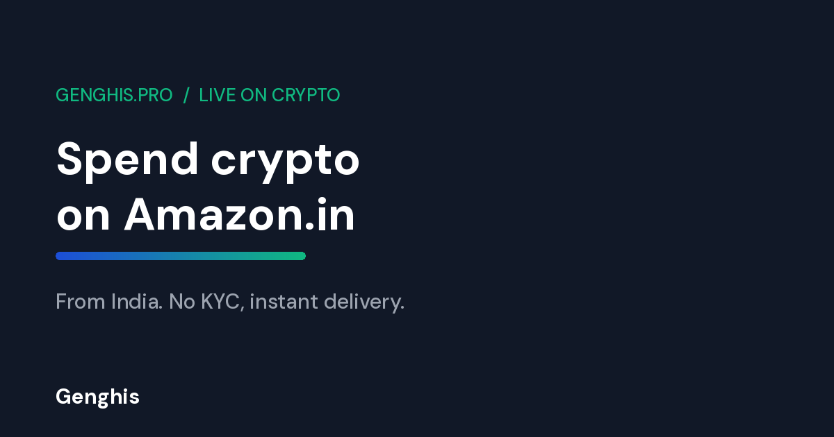 Genghis cover art on dark background reading spend crypto on Amazon.in from India with a crypto prepaid card