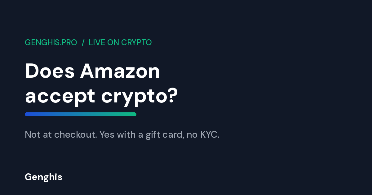Genghis blog cover asking whether Amazon accepts crypto, answered with a gift card bought using Bitcoin
