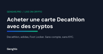 Visuel Genghis pour l'achat d'une carte cadeau Decathlon, adidas ou Foot Locker payee en cryptomonnaies en France